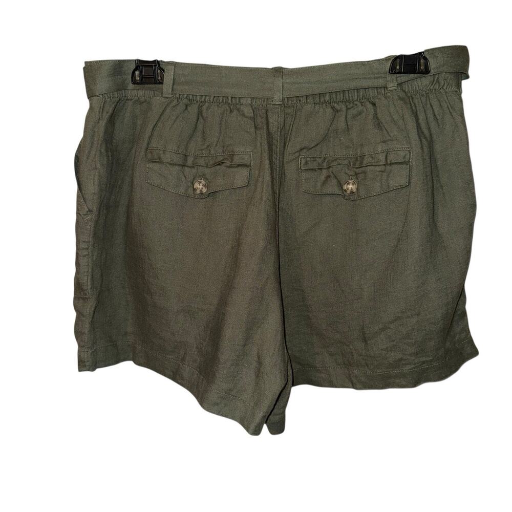 C&C California 100% Linen Women High Waisted Green Belted Paper-Bag Shorts Large - Picture 5 of 13